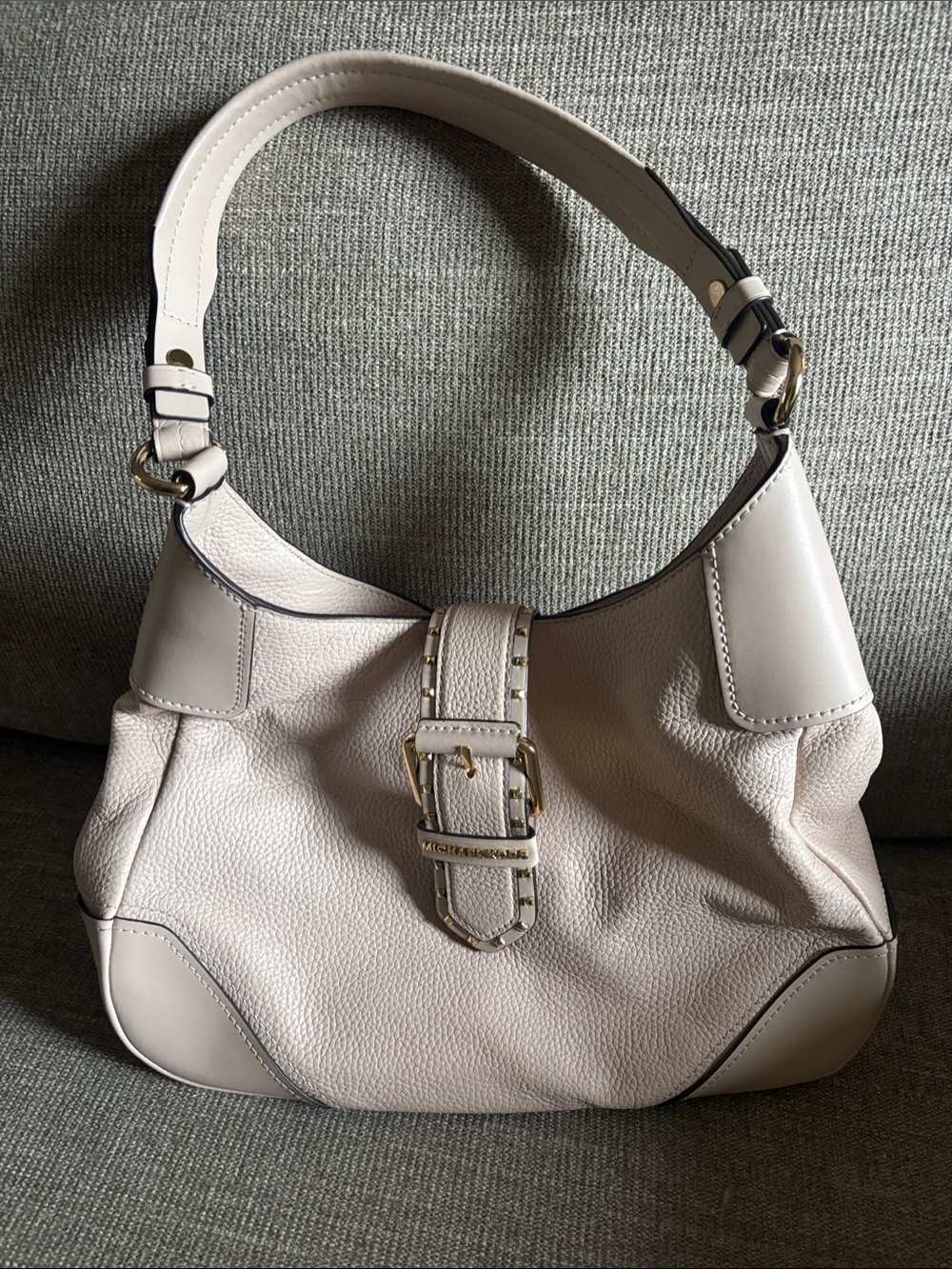 Classic Pebbled Leather Shoulder Bag in Light Beige